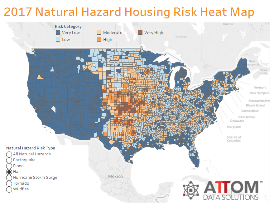 Risk of Hail Damage Across the United States.