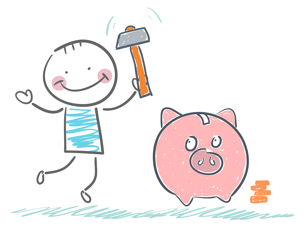 Man Breaking Piggy Bank.