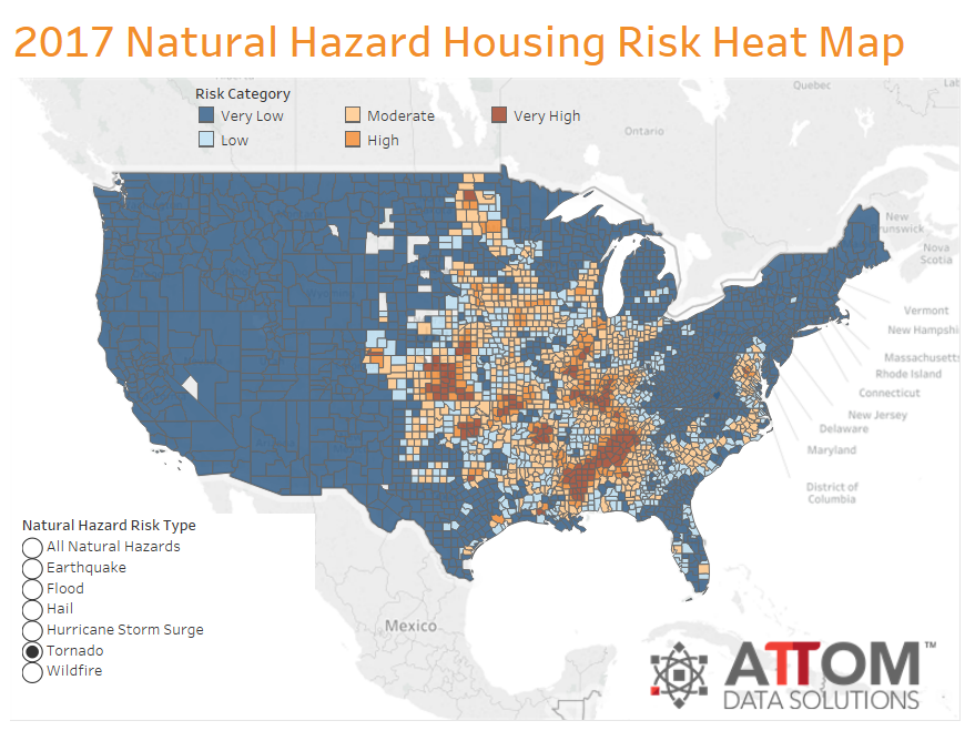 Risk of Tornado Damage Across the United States.